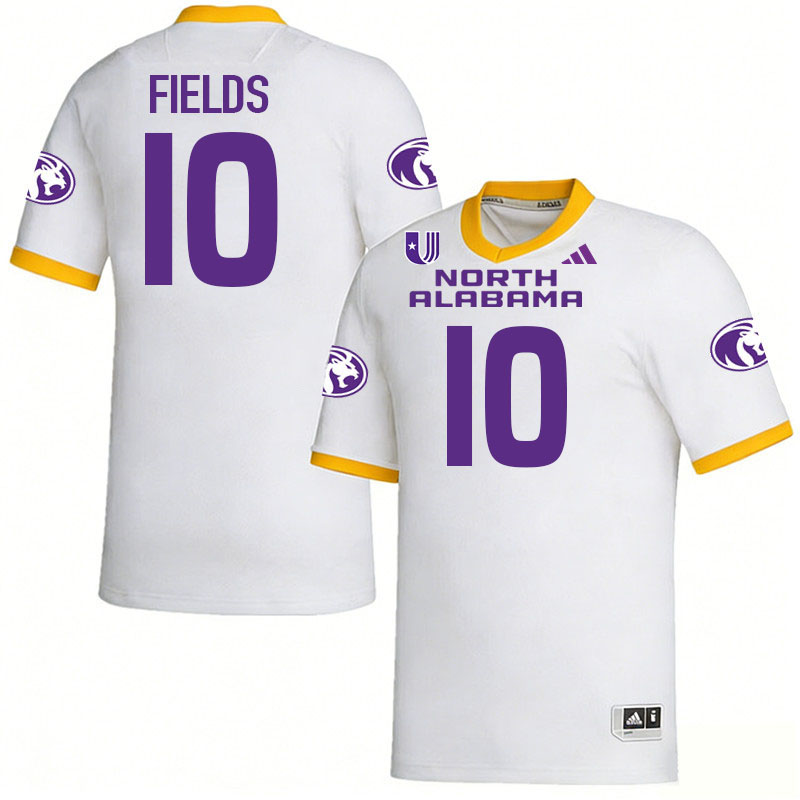 North Alabama Lions #10 KJ Fields College Football Jerseys,Uniforms Stitched-White